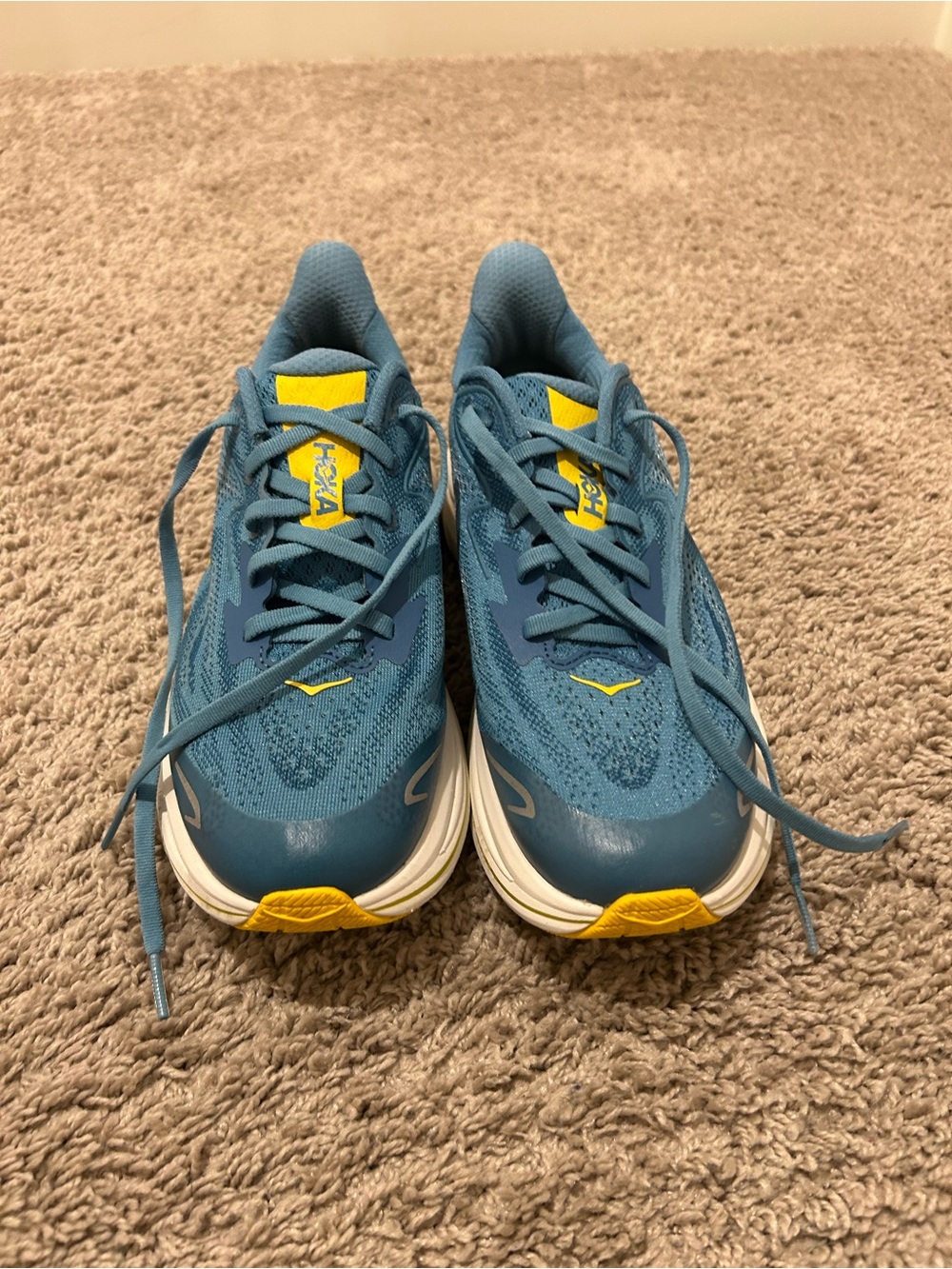 Hoka boys Blue Running Shoes with Yellow Accents